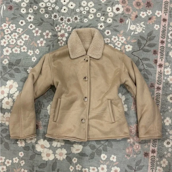 Beige Tan Teddy Button Up Jacket for Women - Picture 1 of 6